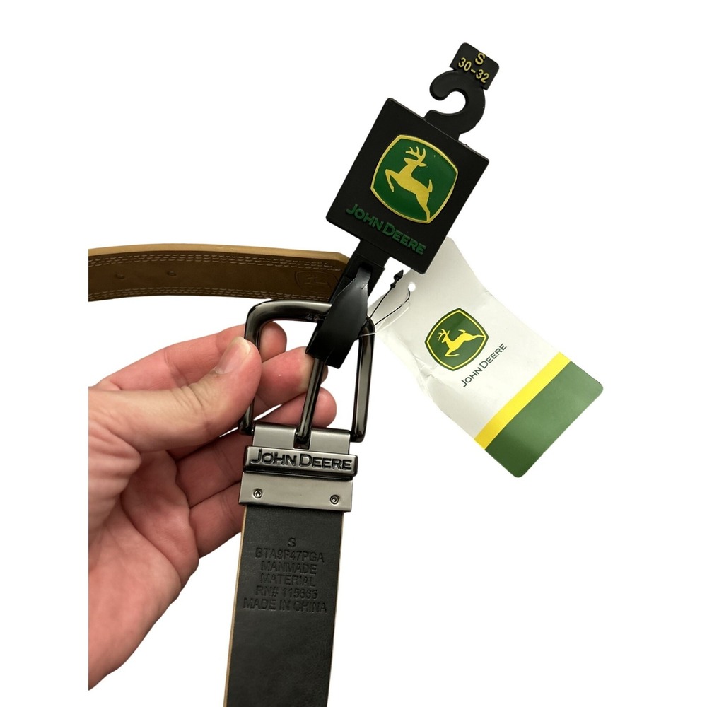 John Deere Reversible Belt Mens Small 30-32 Tan Black NEW With Tag Swivel Buckle